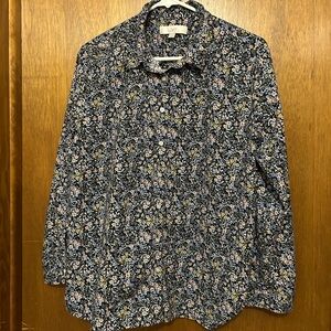 LOFT Navy Floral Print Botton Up Shirt